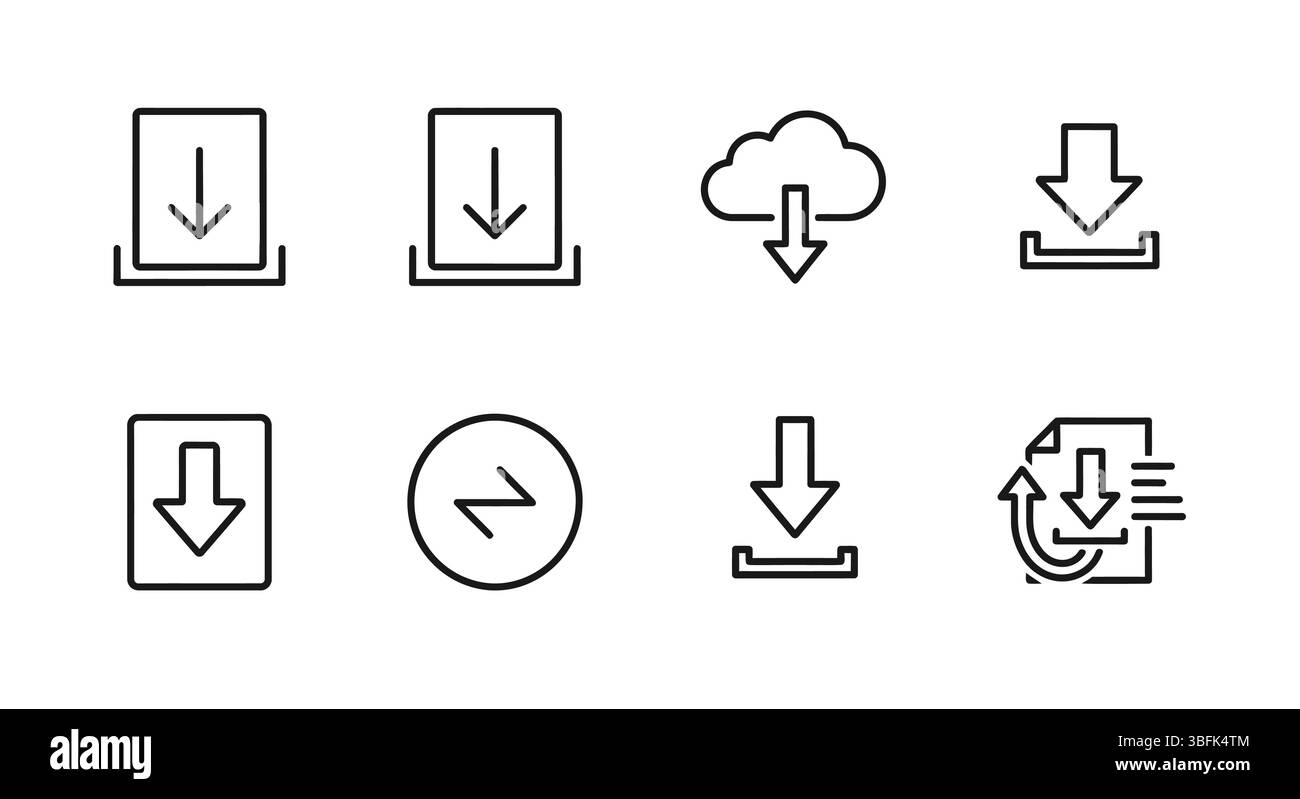 Download Icon Set – File Transfer, Save, Upload, and Data Symbols Stock ...