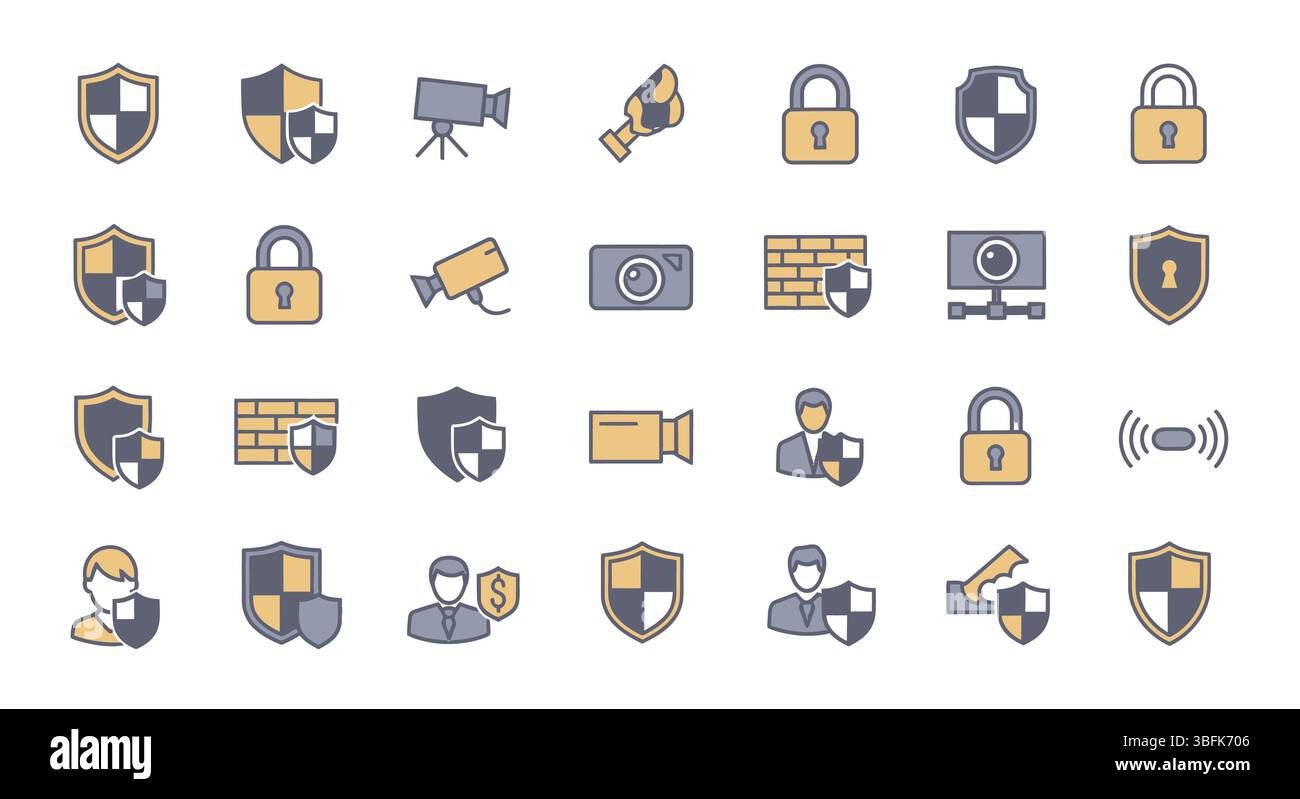 Security Icon Set – Protection, Privacy, Safety, and Shield Symbols Stock Vector