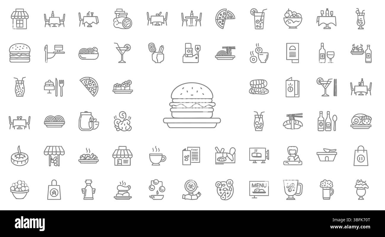 Restaurant Icon Set – Food, Dining, Chef, and Hospitality Symbols Stock ...