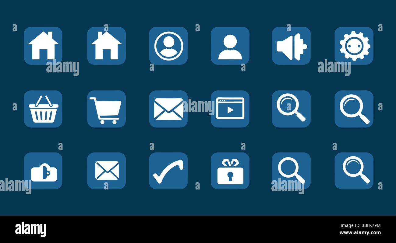 Web Icon Set – Internet, Browser, Network, and Online Interface Symbols Stock Vector