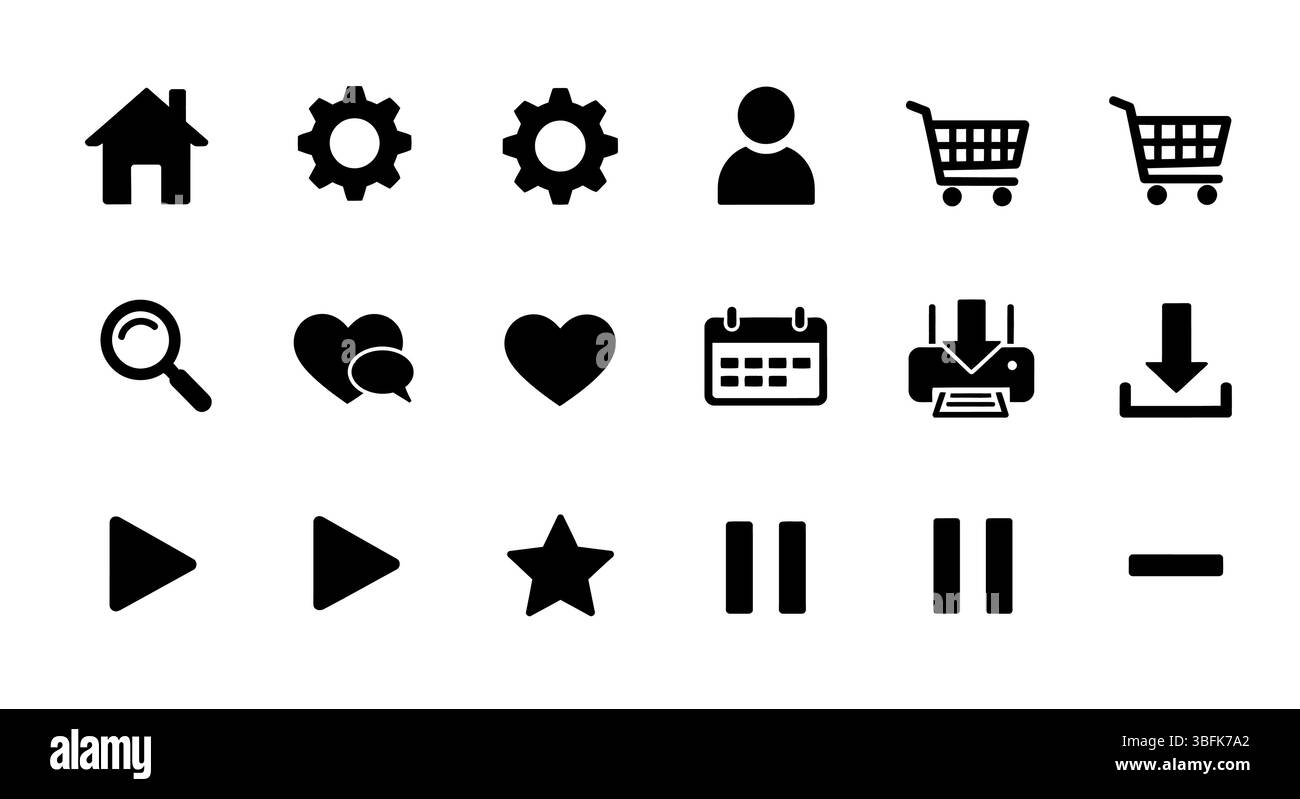 Web Icon Set – Internet, Browser, Network, and Online Interface Symbols Stock Vector