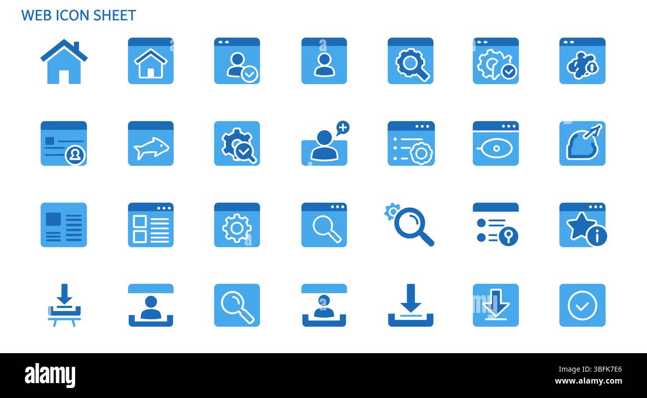 Web Icon Set – Internet, Browser, Network, and Online Interface Symbols Stock Vector