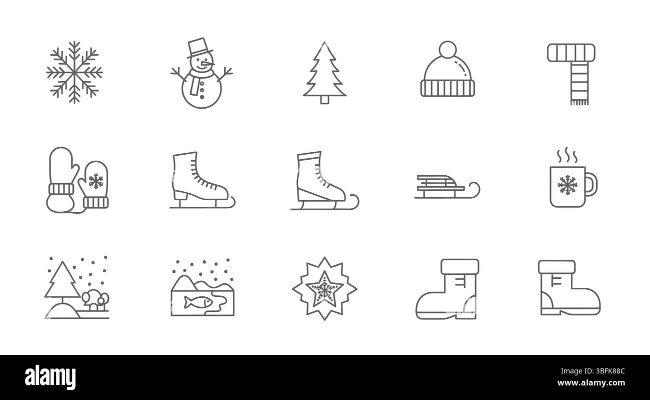 Minimal Linear Winter Icons Set – Outline Style Vector Collection of ...