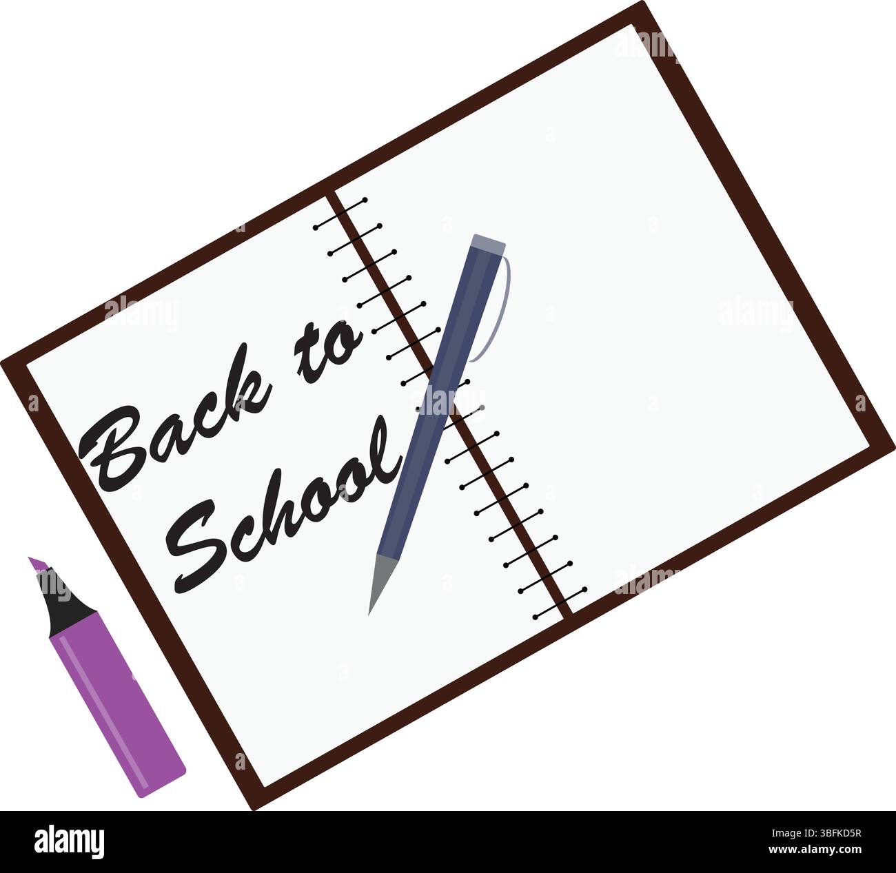 Back to school text write on the paper with pen graphic element Stock Vector