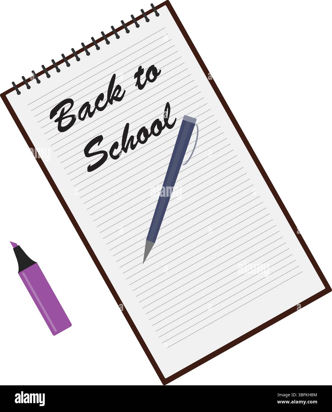 Back to school text write on the paper with pen graphic element Stock Vector