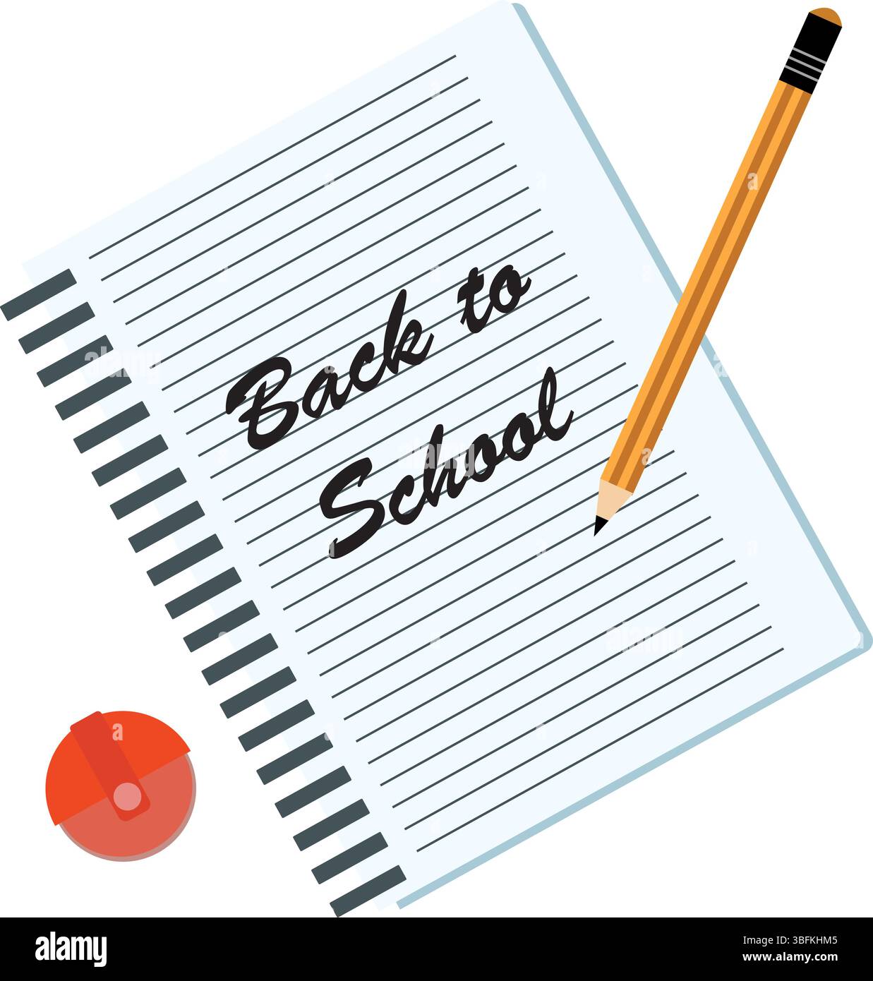 Back to school text write on the paper with pen graphic element Stock Vector