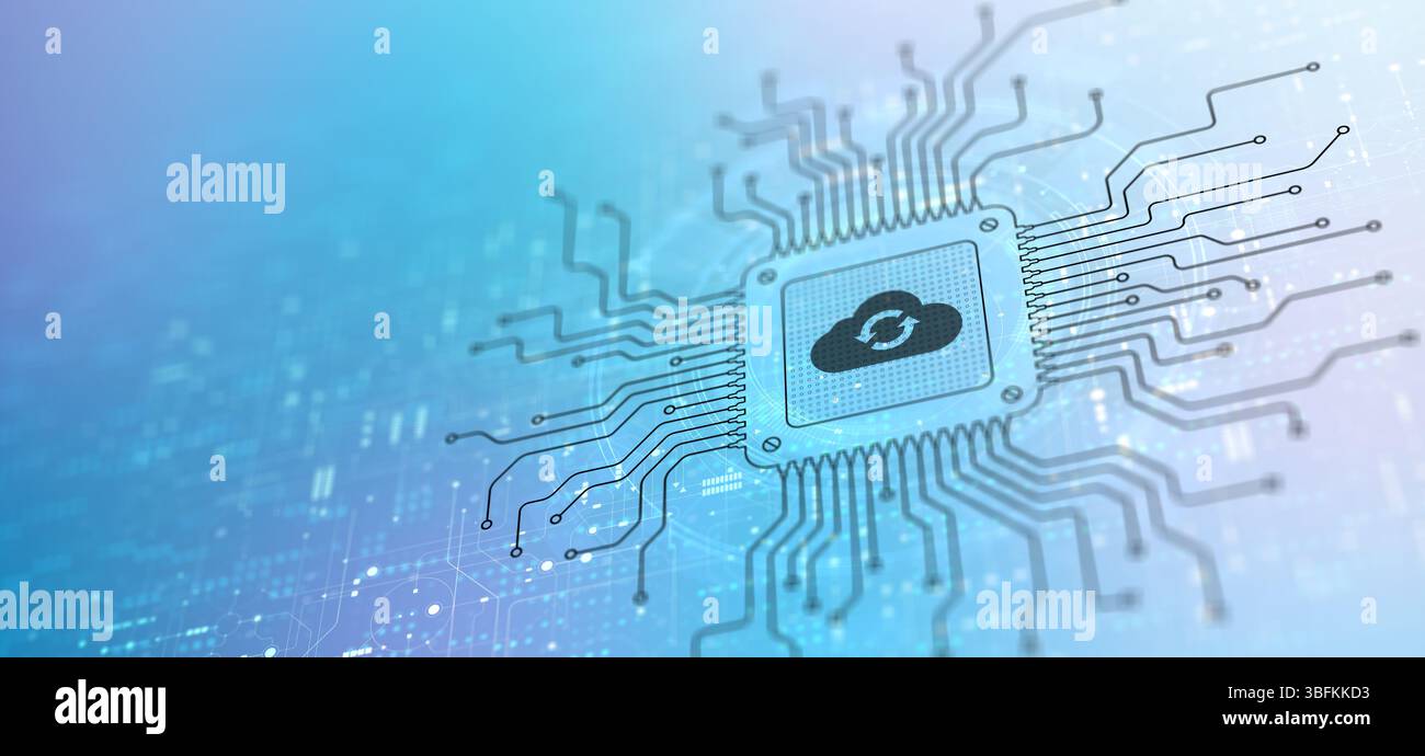 Cloud Enabling Scalable Solutions Illustrated on a Processor. Stock Photo