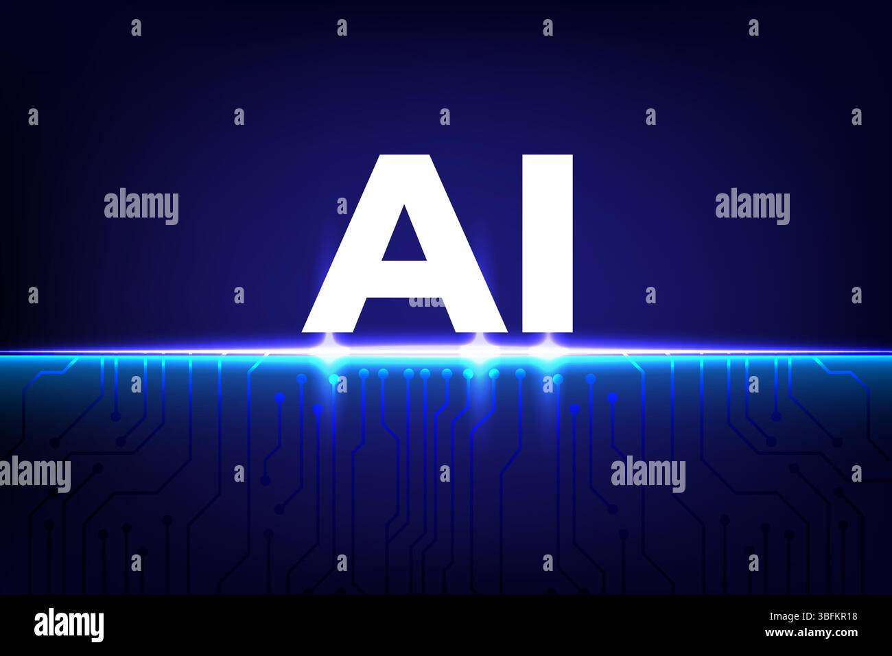 Abstract digital AI concept with glowing circuit lines and futuristic tech interface on dark background, vector illustration Stock Vector