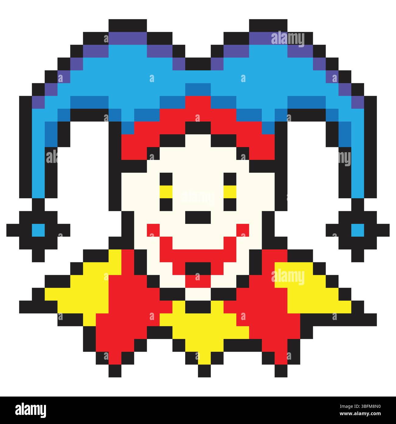 Fool jester in pixel art style Stock Vector