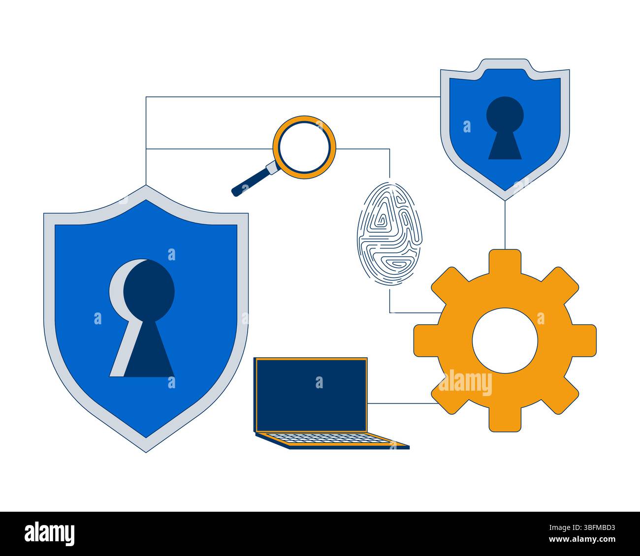 Cybersecurity icons connected network 2D illustration concept Stock Vector