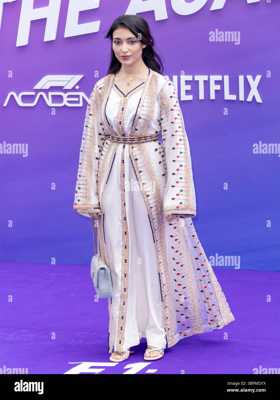 27 May 2025, London, England, UK - Amna Al Qubais attending the F1: The Academy UK Premiere, Cineworld Leicester Square Stock Photo