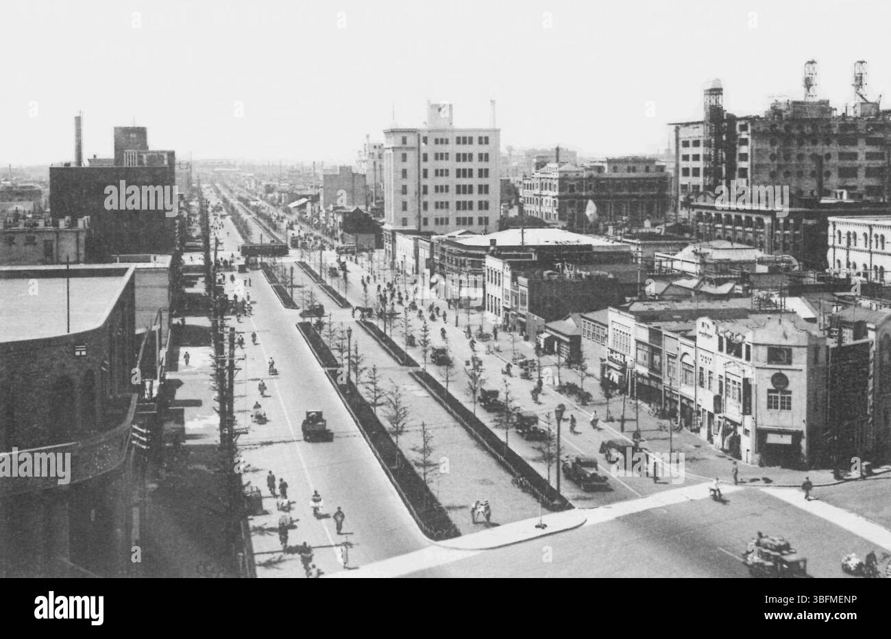 Vintage photo of Showa Street viewed from Edobashi in Tokyo, Japan