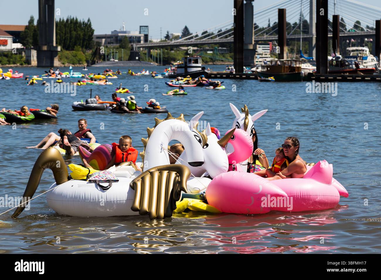 The Big Float, Portland, Oregon - July 15th 2017: People float down the ...