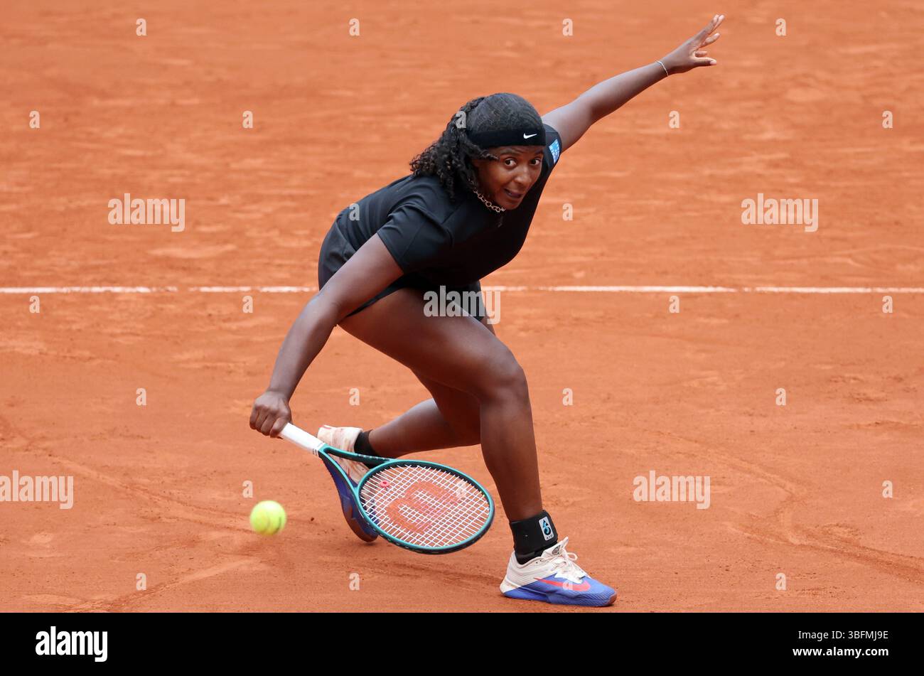 Paris, France. 02nd June, 2025. US Hailey Baptiste plays against compatriot Madison Keys during their fourth-round match of the French Tennis Open in Roland Garros in Paris, France, on Monday, June 1st, 2025. Keys won 6-3, 7-5. Photo by Maya Vidon-White/UPI. Credit: UPI/Alamy Live News Stock Photo
