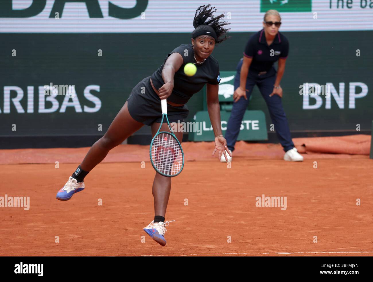 Paris, France. 02nd June, 2025. US Hailey Baptiste plays against compatriot Madison Keys during their fourth-round match of the French Tennis Open in Roland Garros in Paris, France, on Monday, June 1st, 2025. Keys won 6-3, 7-5. Photo by Maya Vidon-White/UPI. Credit: UPI/Alamy Live News Stock Photo