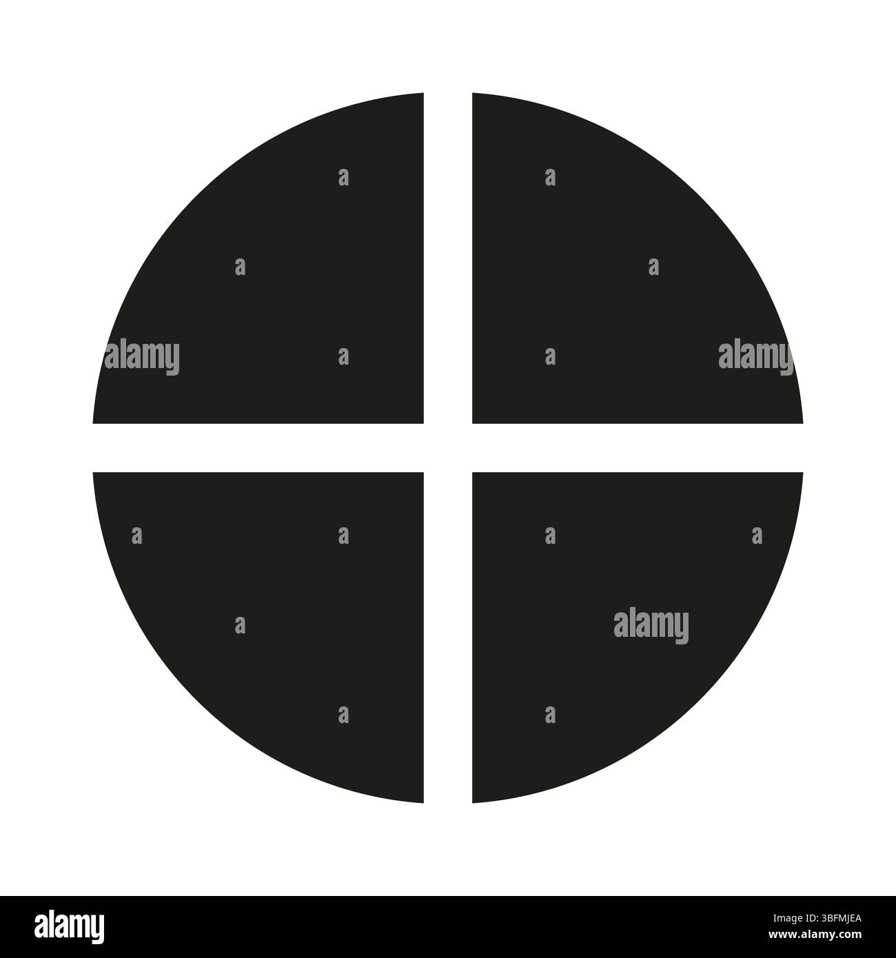 Circle division on four equal parts icon. Wheel divided diagrams with 4 segments. Infographic simple black round element. Coaching blank flat template Stock Vector