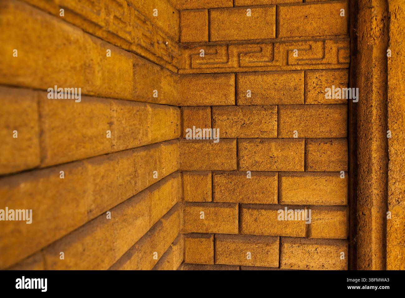 Ancient stonework in an ancient temple. Shell rock wall. Stock Photo