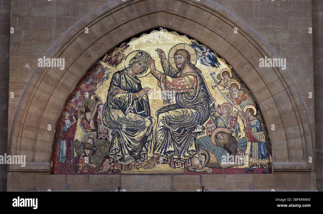 Medieval mosaic 'Coronation of the Virgin with Angels and Evangelist ...