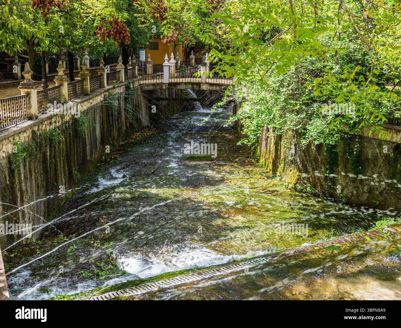 Water fountains at the river, Fuente del Rio, village Cabra, Andalusia, Spain Stock Photo