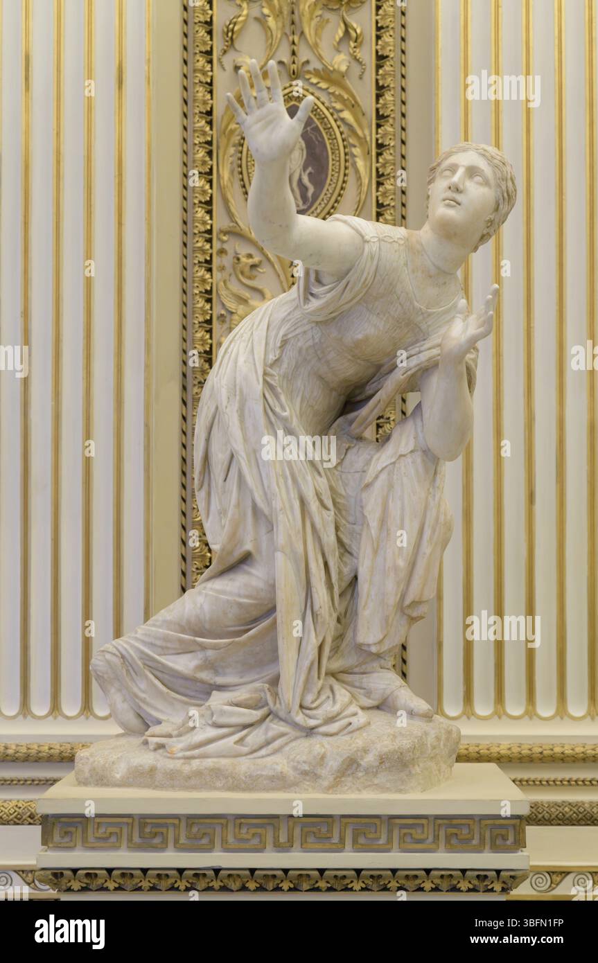 Marble statue of a Niobid from the Villa Medici collection, displayed in the Uffizi Gallery, Florence, Italy. Classical Greek style. Stock Photo
