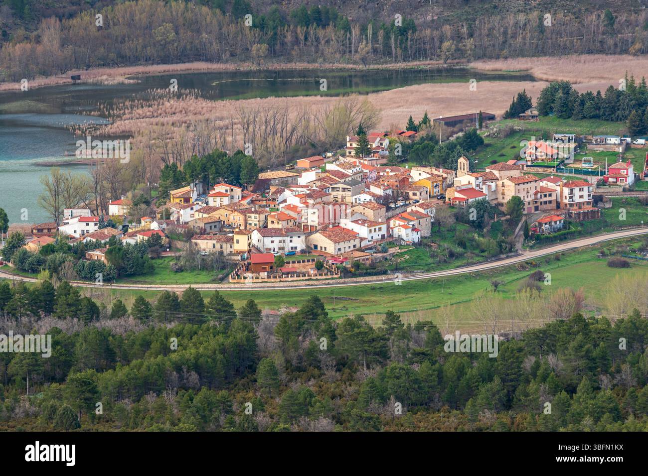 View from viewpoint mirador de Una, village Una, rock formations, nature reserve, Cuenca region,  Aragon, Spain Stock Photo