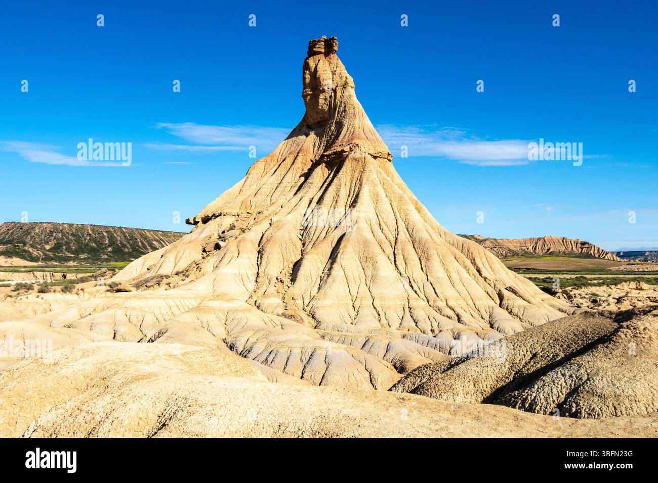 Castildetierra rock formation, semi-desert, Bardena Blanca area, Bardenas Reales Natural Park, Navarre, Spain, Europe Stock Photo