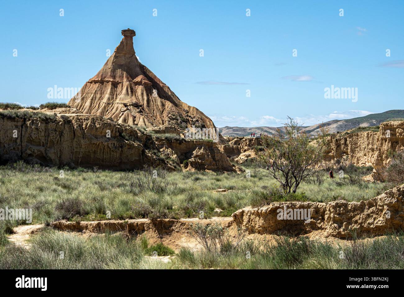 Castildetierra rock formation, semi-desert, Bardena Blanca area, Bardenas Reales Natural Park, Navarre, Spain, Europe Stock Photo