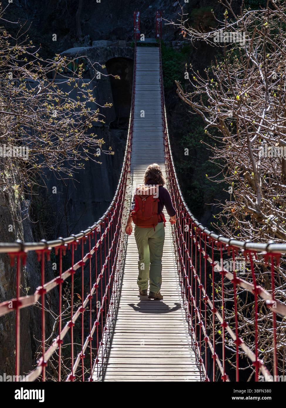 Hiking path Los Cahorros de Monachil,  along the Rio Monachil river, narrow path in the river gorge, Monachil near Granada, Andalusia, Spain Stock Photo