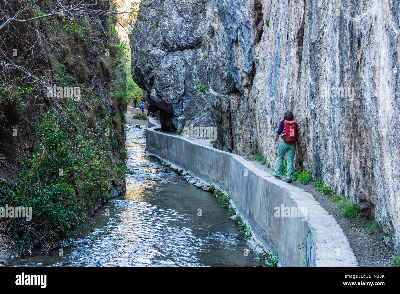 Hiking path Los Cahorros de Monachil,  along the Rio Monachil river, narrow path in the river gorge, Monachil near Granada, Andalusia, Spain Stock Photo