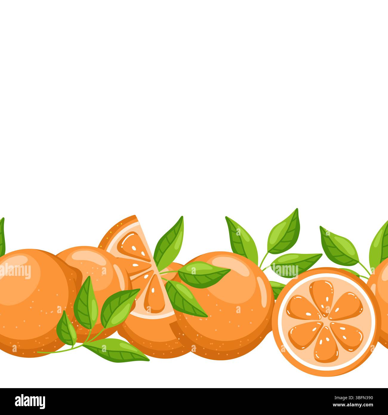 Seamless Orange Fruit Border, Flat Style Vector Stock Vector