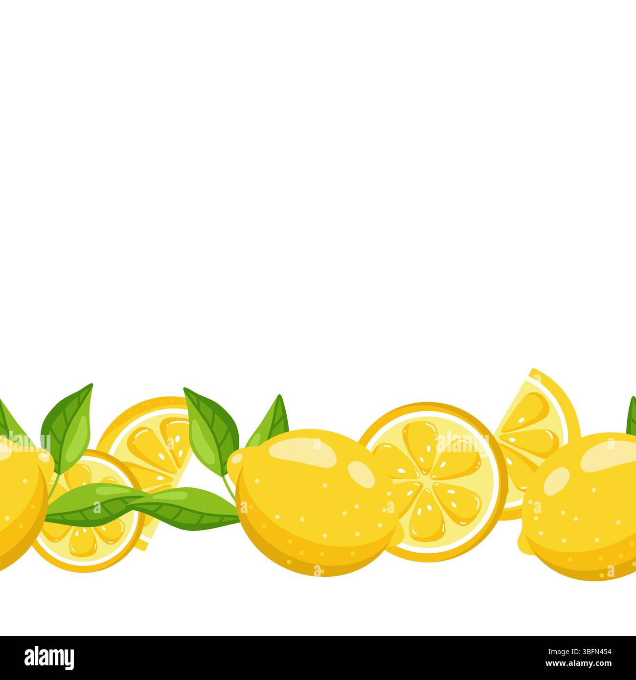 Seamless Lemon Fruit Border, Flat Style Vector Stock Vector