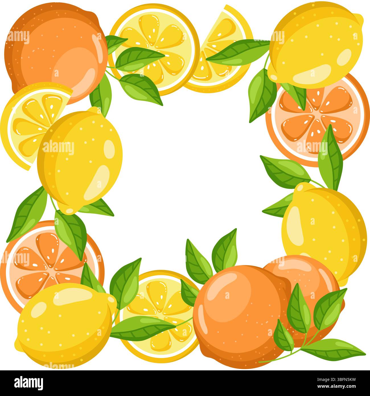 Citrus Frame with Oranges and Lemons Stock Vector