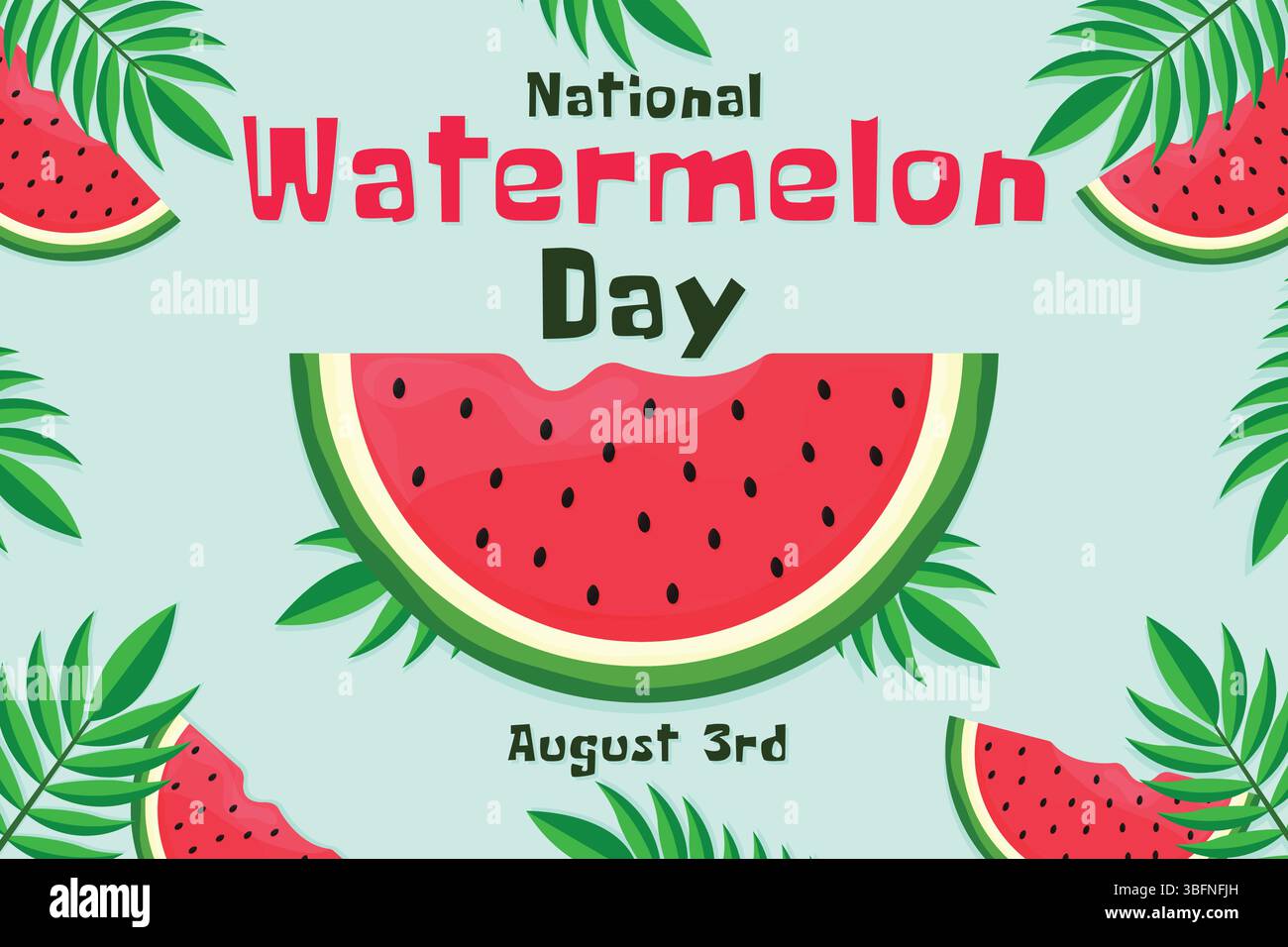 National Watermelon Day Poster Flat Vector Illustration. Stock Vector