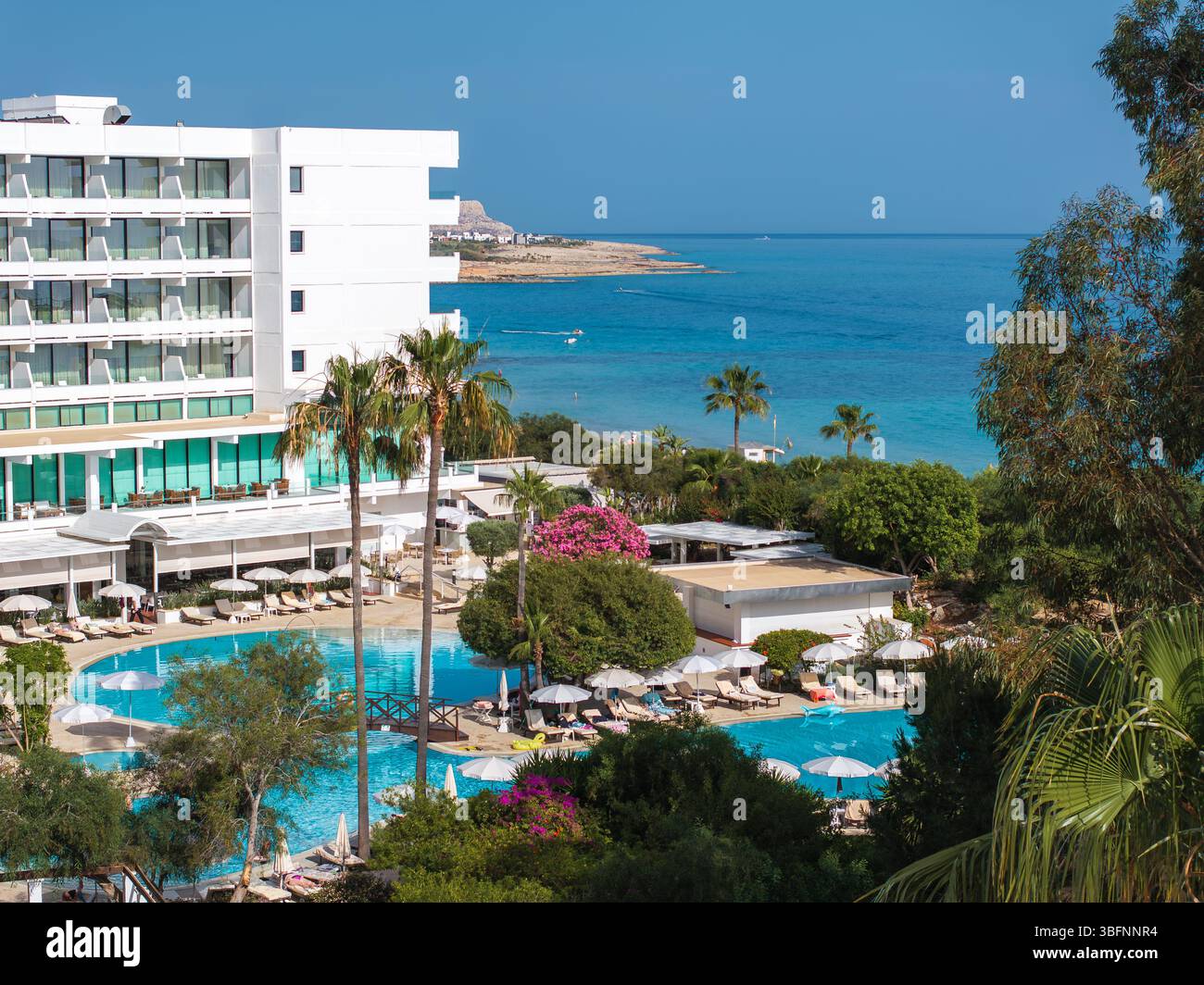 Seaside Resort with Modern Hotel and Pool in Ayia Napa, Cyprus Stock ...