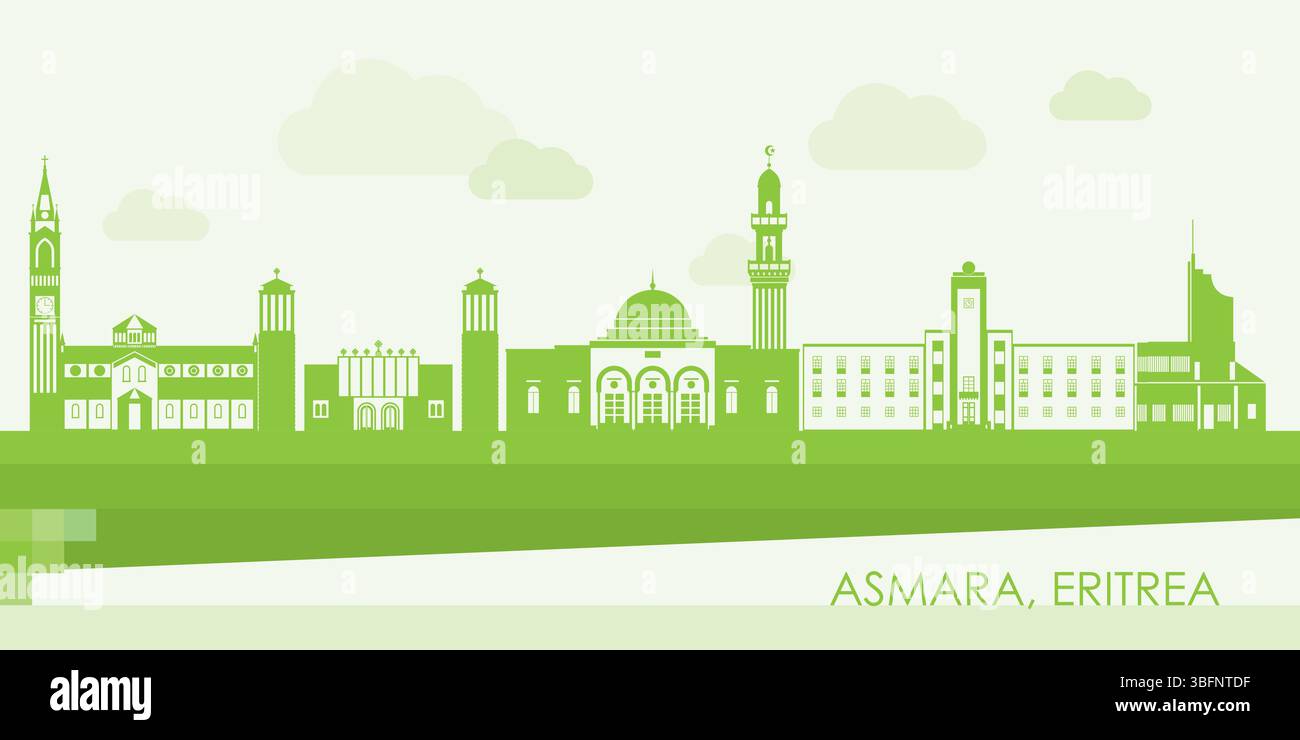 Green Skyline panorama of city of Asmara, Eritrea - vector illustration Stock Vector