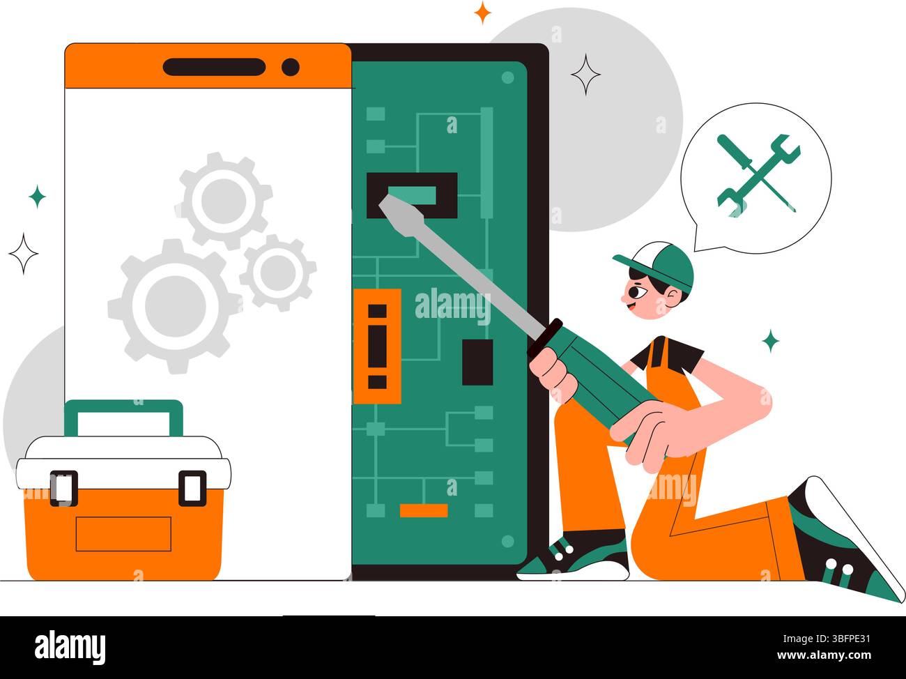 Mobile Repair Vector Illustration Featuring a Telephone or Smartphone ...