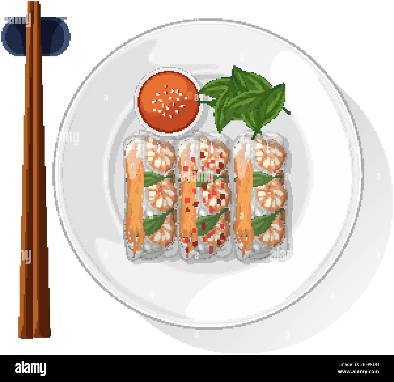Vector illustration of fresh spring rolls on a plate with chopsticks ...