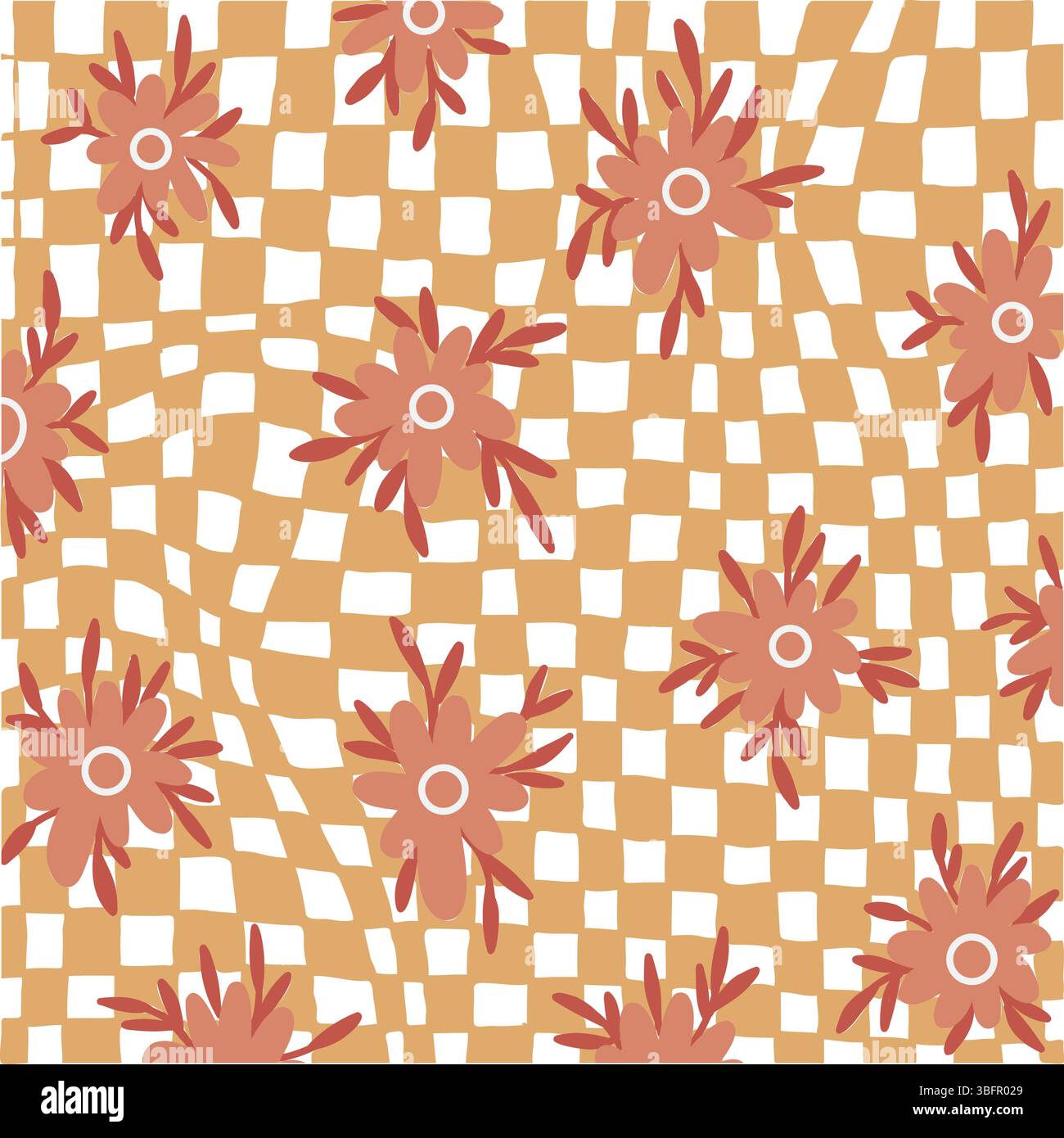 Psychedelic Checkerboard Pattern With Flowers Stock Vector