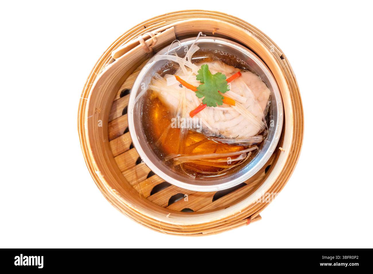 Dim Sum Cut Die cut of dimsum Snapper steamed with soy sauce on white isolated ...