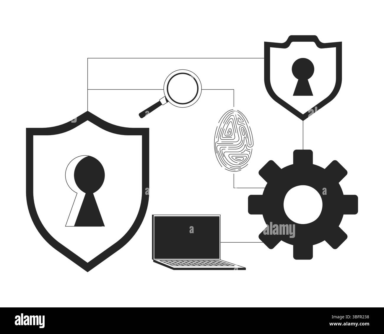 Cybersecurity icons connected network line illustration concept Stock Vector