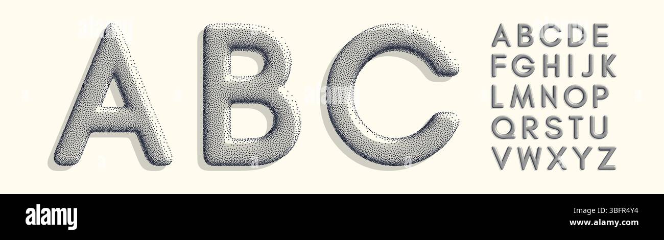 Alphabet set. 3d vector illustration. Design elements with stipple effect. Stock Vector