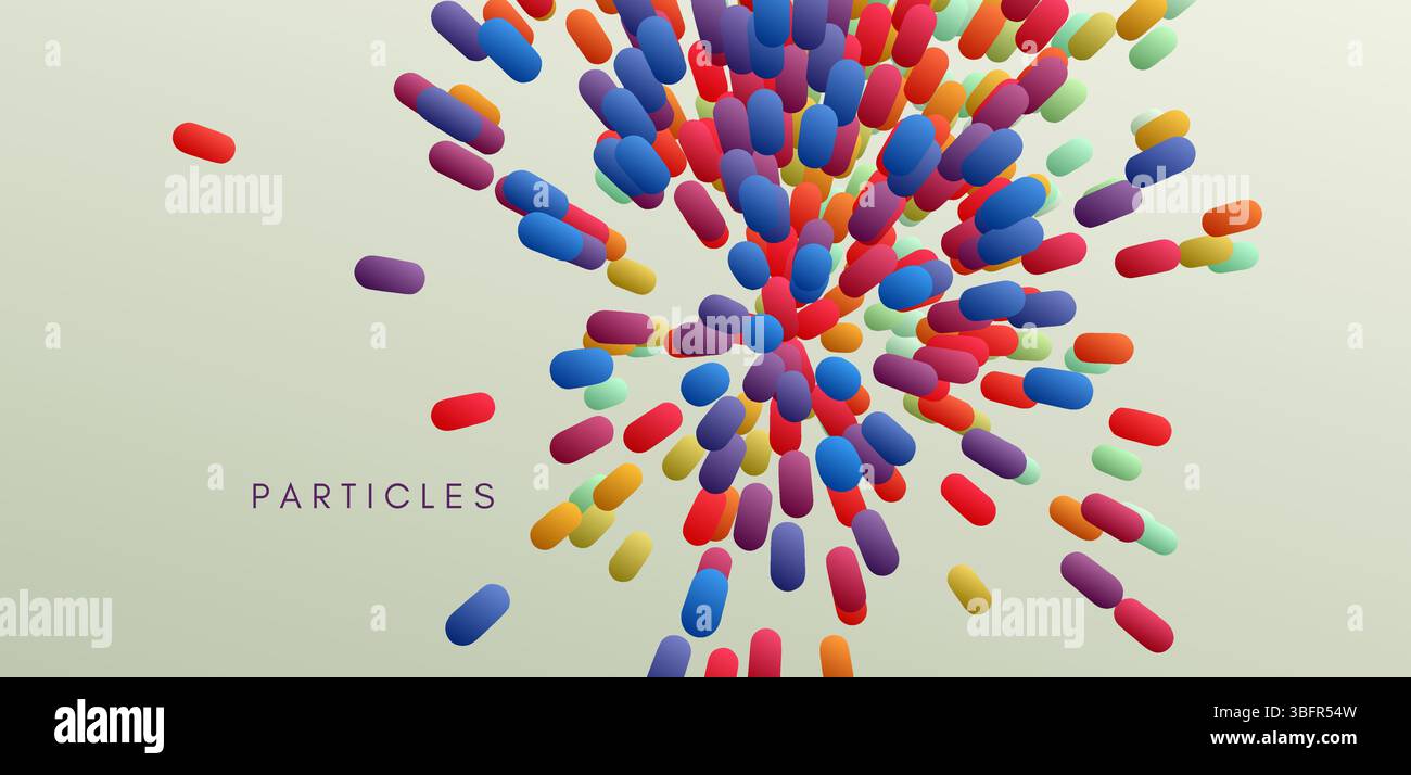 Array with dynamic emitted particles. Abstract background. 3d vector illustration. Stock Vector