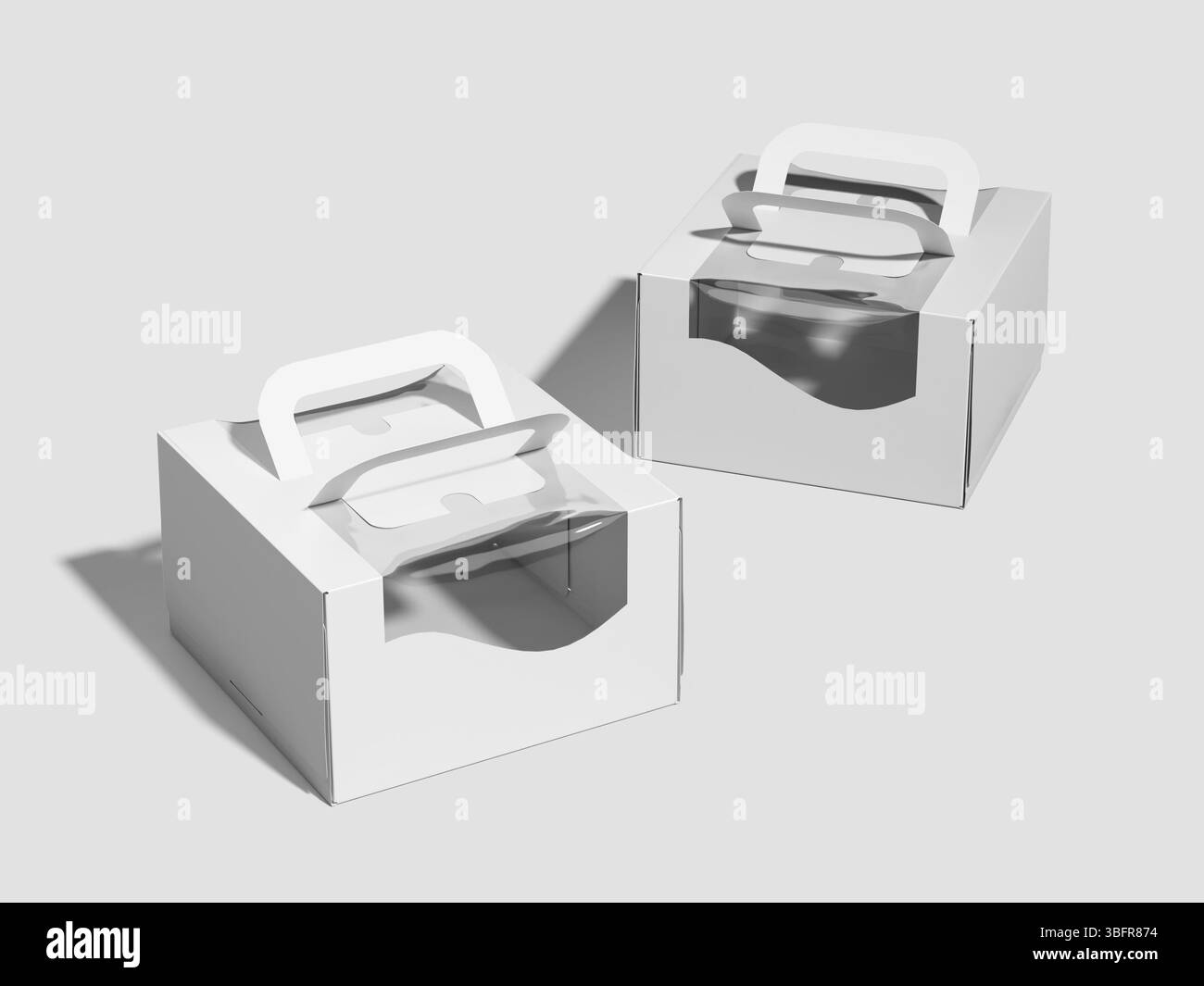 White Blank Cake Box with Transparent Window and Handle Mockup Stock ...