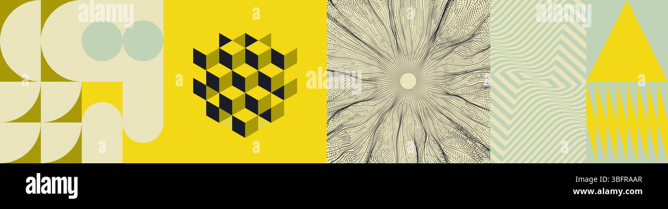 Abstract pattern with simple shapes. Backdrop with dynamic particles. Optic art. Geometric background by stripes. Vector illustration for brochure, po Stock Vector