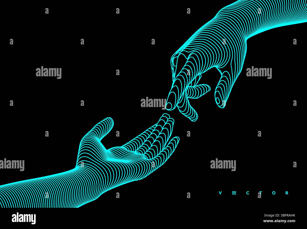 Hands reaching towards each other. Concept of human relation, togetherness or  partnership. 3D vector illustration. Can be used for advertising, marke Stock Vector