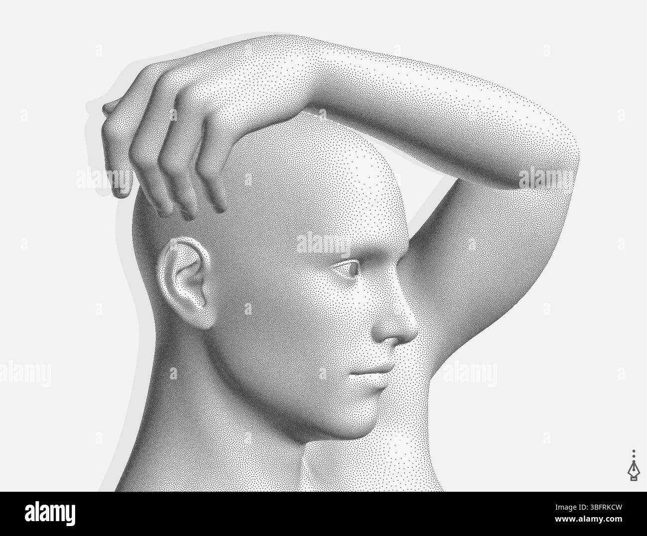 Illustration of embarrassed young guy with hand behind head. Man in relaxed position. 3D vector for brochure, poster, presentation, flyer or banner. Stock Vector