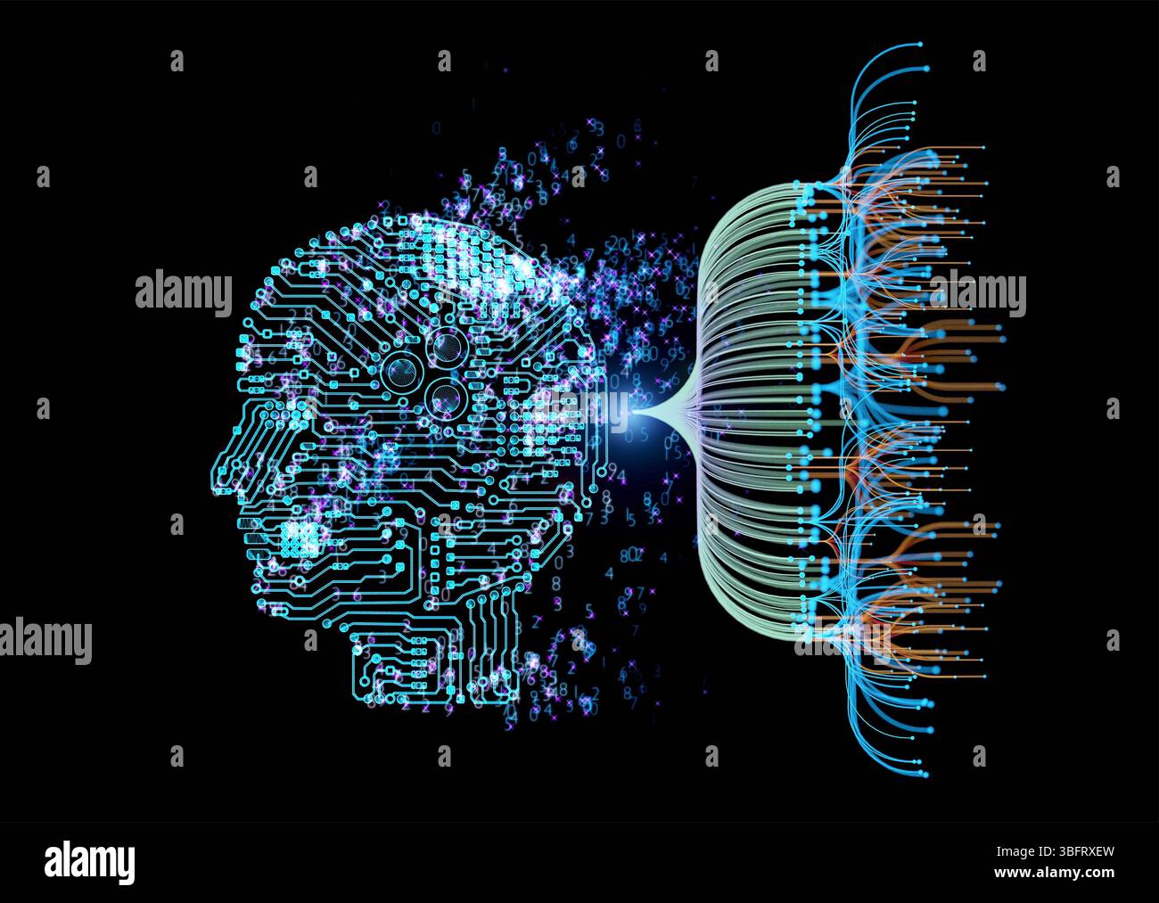 Automation data analytic with 3d rendering ai brain with digital visualization for big data scientist Stock Photo