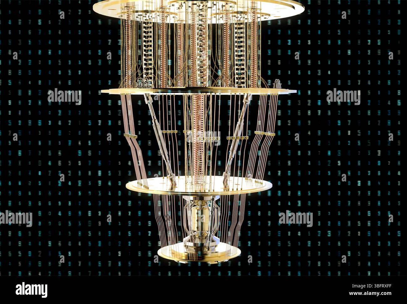 3d rendering golden quantum computer machine close up Stock Photo