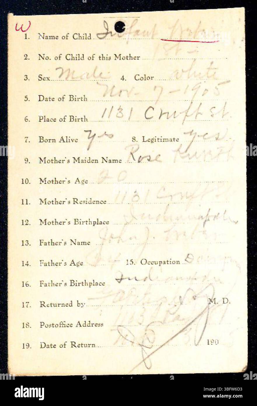 This part of the Marion County Indiana birth returns collection