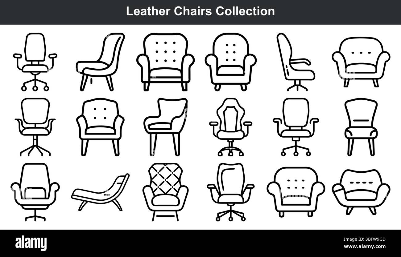 Leather chairs collection various styles office home Stock Vector